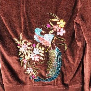 BCBG Embroidered chocolate brown hoodie zip up!